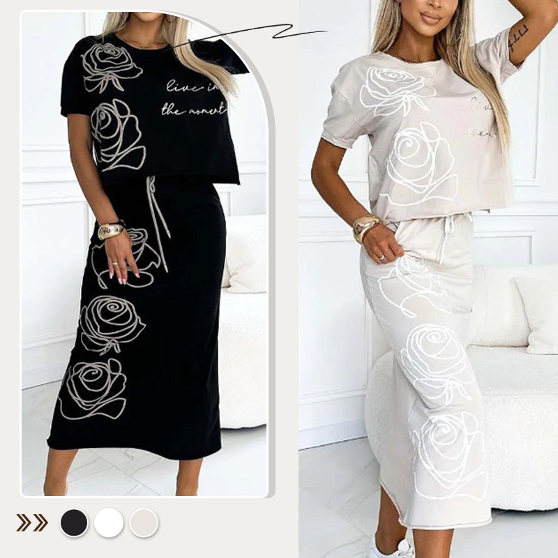 CONJUNTO JAÉN - BLUSA CON ESTAMPADO + FALDA CORPIÑO
