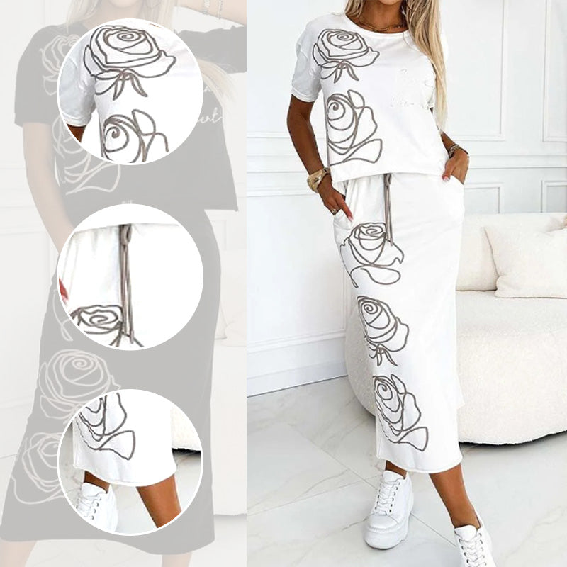 CONJUNTO JAÉN - BLUSA CON ESTAMPADO + FALDA CORPIÑO