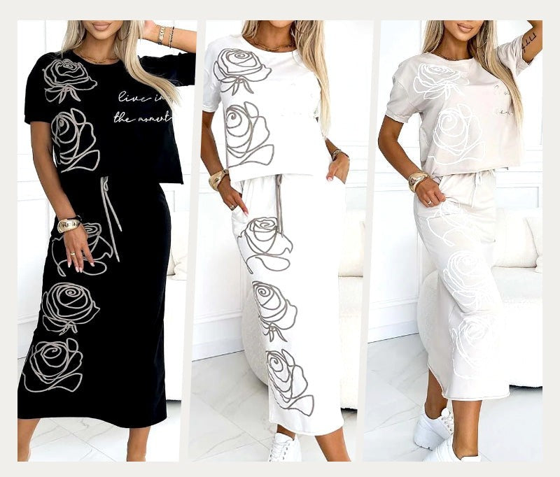 CONJUNTO JAÉN - BLUSA CON ESTAMPADO + FALDA CORPIÑO