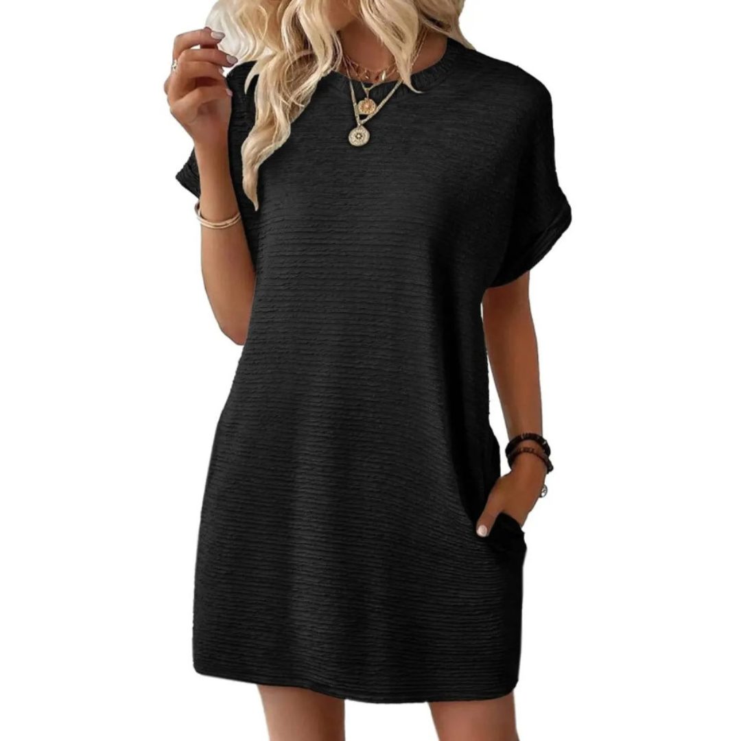 VESTIDO EVASHA – MINIMALISTA CON CUELLO REDONDO