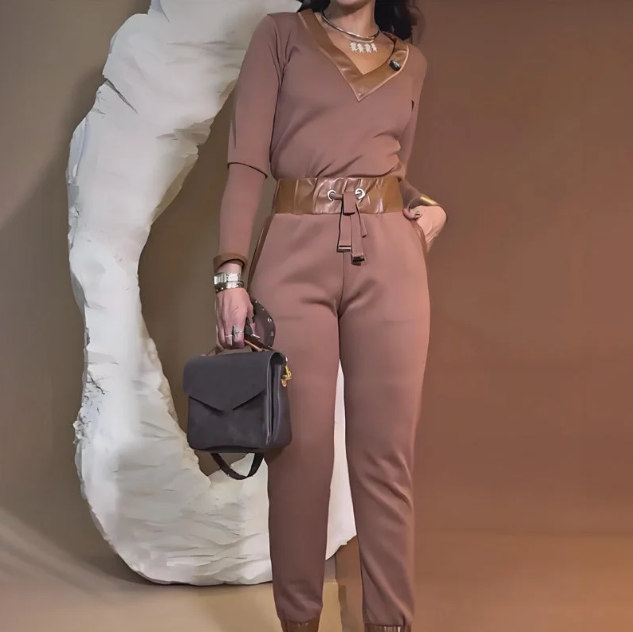 CONJUNTO CASUAL - TOP EN "V" + PANTALÓN