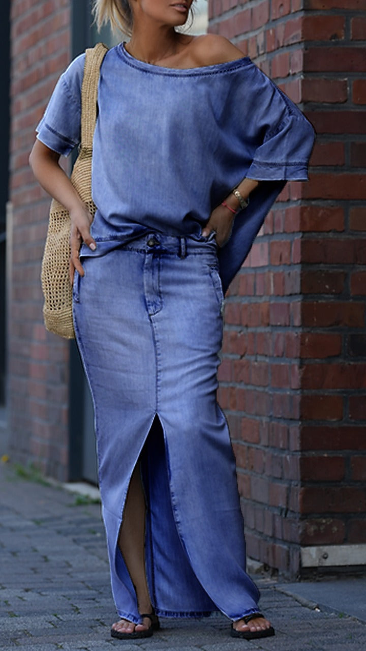 CONJUNTO MARINA - TOP + FALDA CON APERTURA