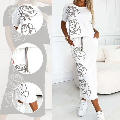 CONJUNTO JAÉN - BLUSA CON ESTAMPADO + FALDA CORPIÑO