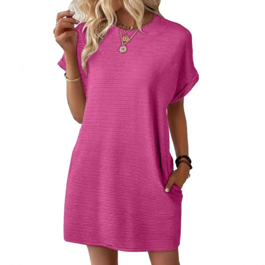 VESTIDO EVASHA – MINIMALISTA CON CUELLO REDONDO