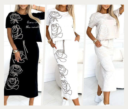 CONJUNTO JAÉN - BLUSA CON ESTAMPADO + FALDA CORPIÑO