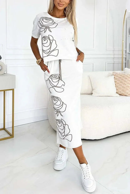 CONJUNTO JAÉN - BLUSA CON ESTAMPADO + FALDA CORPIÑO