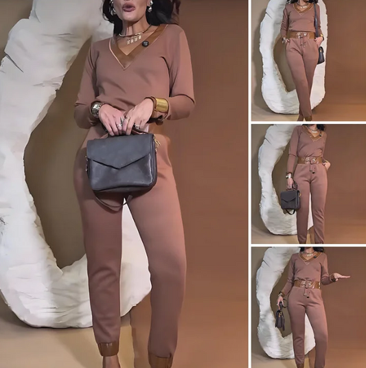 CONJUNTO CASUAL - TOP EN "V" + PANTALÓN